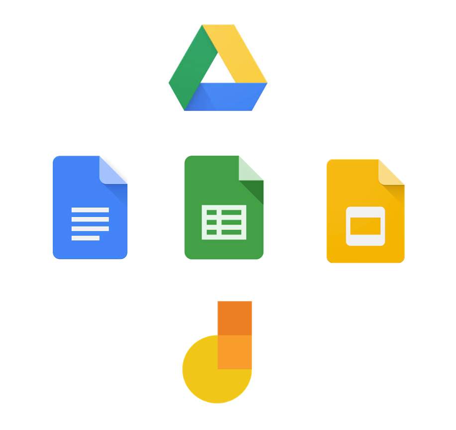 G-suite g-drive, g-sheets, G-docs, Jamboardor