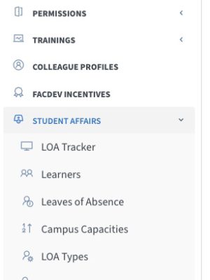 Colleagues application side bar navigation screenshot