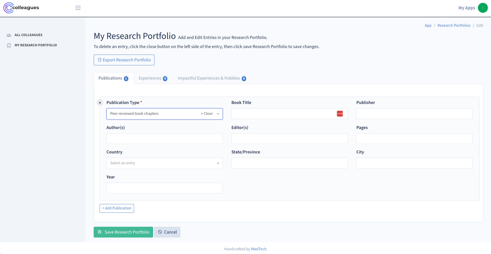 A screenshot of the research portfolio viewed on desktop.