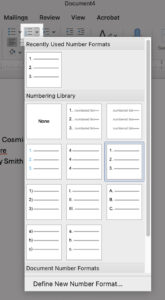 Shows the dropdown menu for numbered lists, so you can change the List's style.