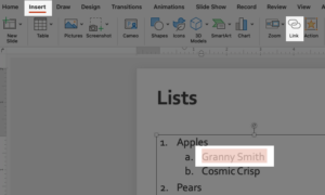 Highlighted areas show highlighted text to be hyperlinked, Insert tab, and link tab.