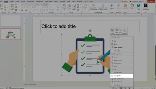 Highlighted area indicates location of View Alt Text