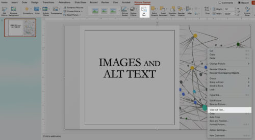 Highlighted area shows the location of the Alt text button or right-click alt text button.