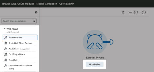 Location of choosing a module and the start button.
