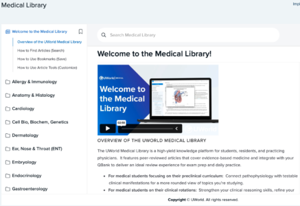 Detailed overview of UWorld's Medical Library.