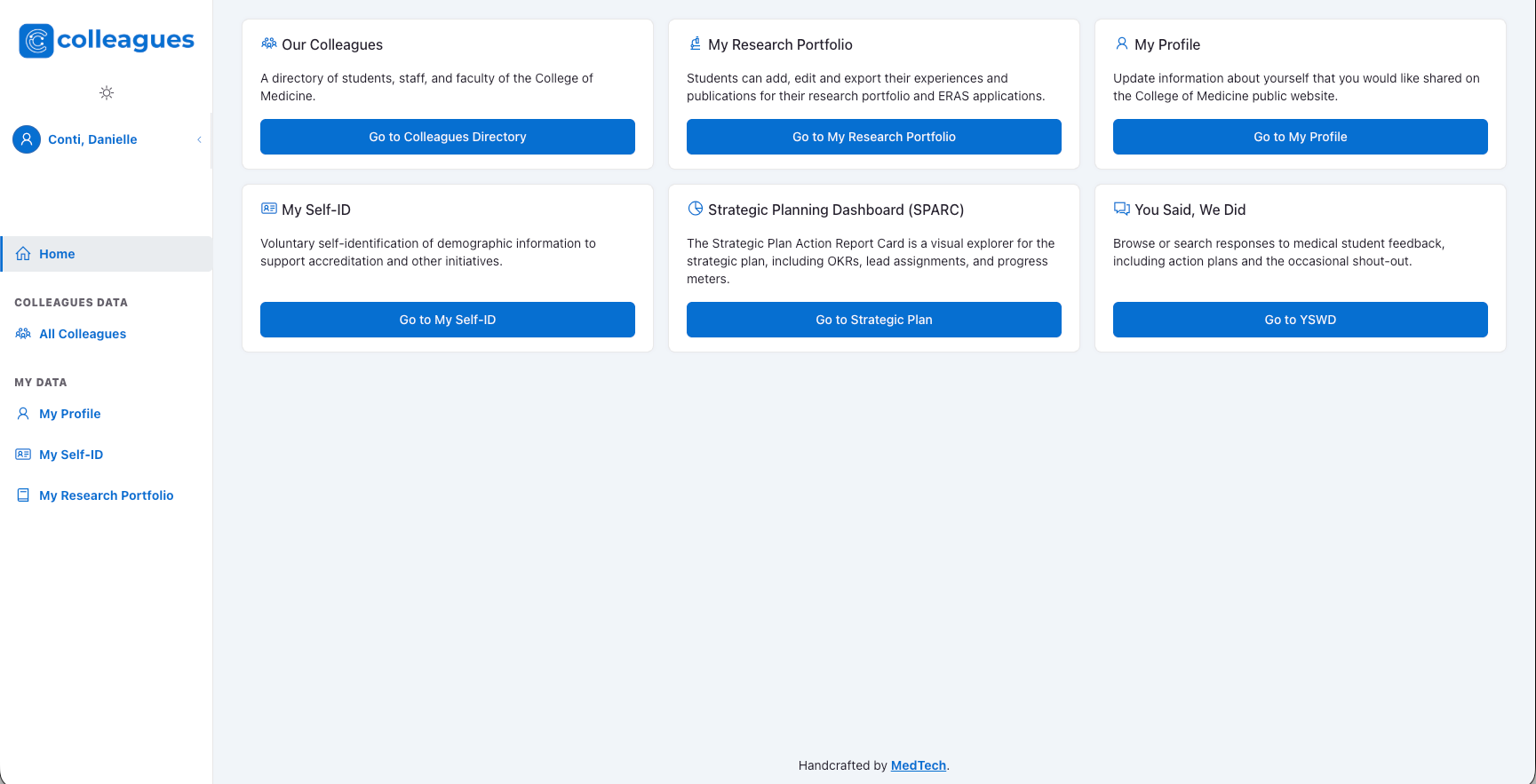 A screenshot of the homepage in the Colleagues App